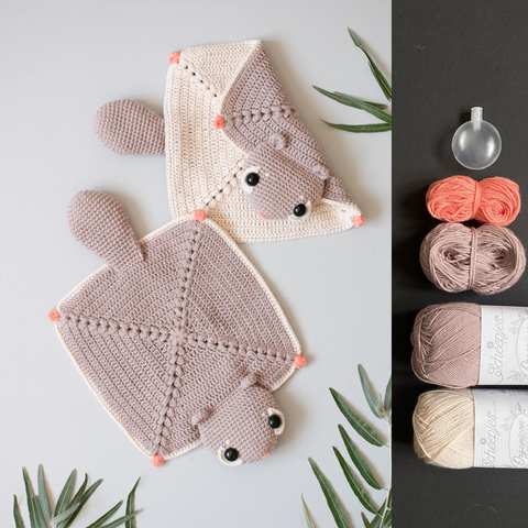 Crochet Kit . Hazel the Flying Squirrel - Snuggler / Baby Lovey