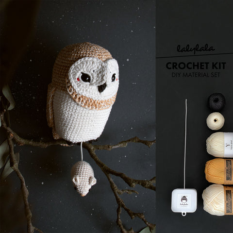 Crochet kit . Barn Owl Olivia . Musical toy