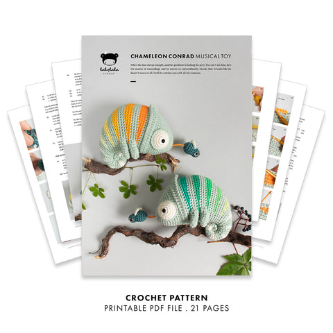 Patron au Crochet . Caméléon Conrad . Jouet Musical